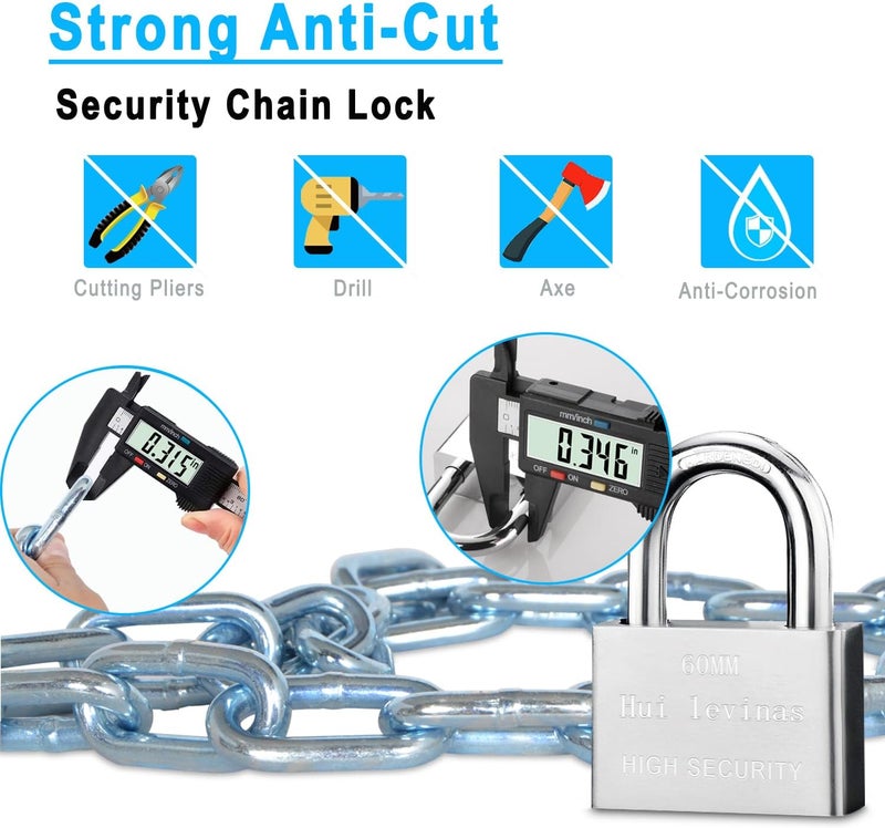 VNAKER Security Chain and Lock - 39 Inch Heavy Duty 8mm Galvanized Anti-Rust and Anti-Theft Chain With Padlock for Bike, Bicycle, Scooter, Motorcycle, Door, Gate, Fence - Image 2
